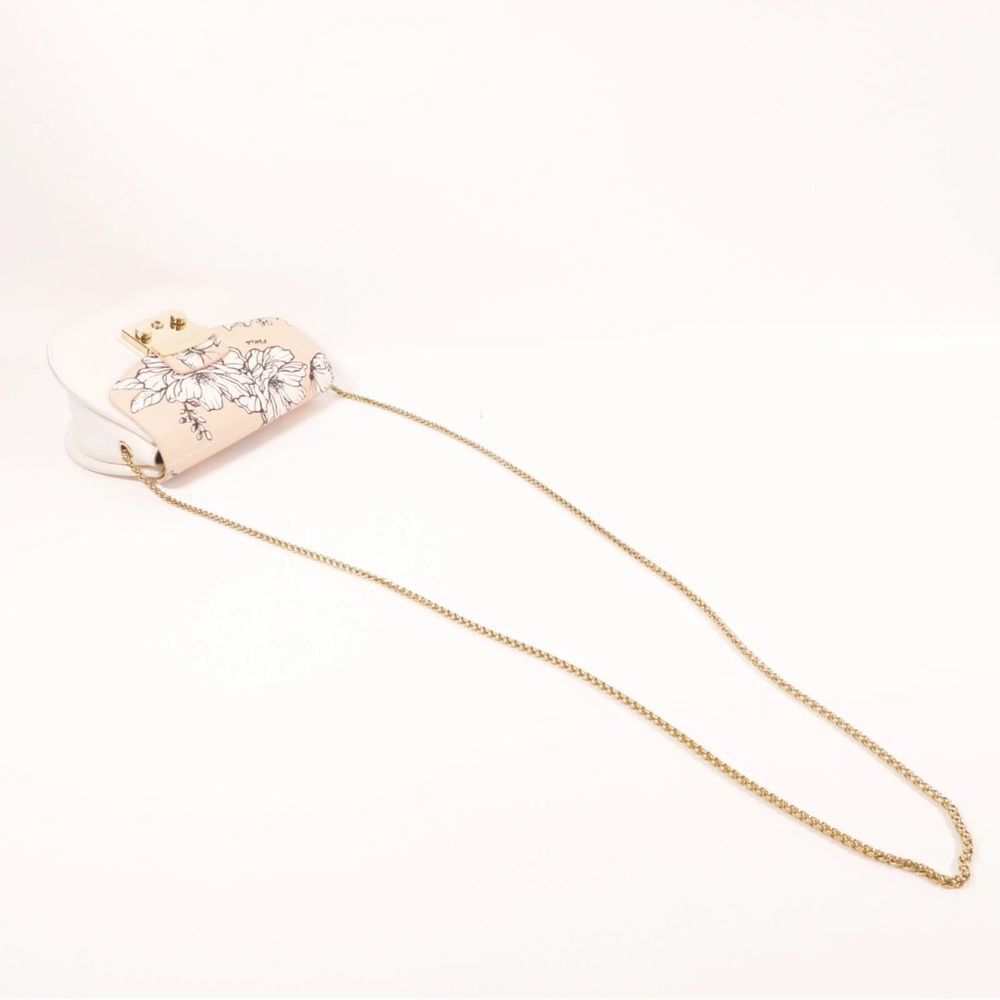 Rare Furla GHW Chain Floral Shoulder Bag Calfskin Leather White - Picture 8 of 13